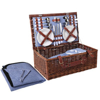 Alfresco 4 Person Picnic Basket Set Insulated Blanket Storage Bag Blue - Decorative Picnic Baskets