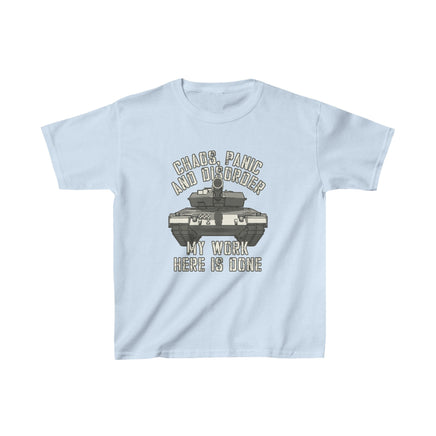 " Chaos Panic & Disorder, My work here is done " Kids Heavy Cotton™ Tee - Decorative Kids clothes