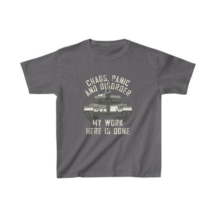 " Chaos Panic & Disorder, My work here is done " Kids Heavy Cotton™ Tee - Decorative Kids clothes