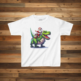 Santa On His Dinosaur - Kids Heavy Cotton™ Tee - Decorative Kids clothes