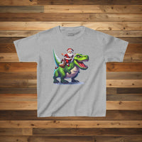 Santa On His Dinosaur - Kids Heavy Cotton™ Tee - Decorative Kids clothes