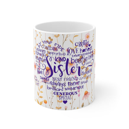 Sister Words In Love Heart - Motivational Mug 11oz / 15oz - Decorative Mug