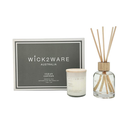 Wick2Ware Australia Clean Cotton Essential Oils Diffuser and Soy Wax Candle Set - Decorative Candles & Diffusers