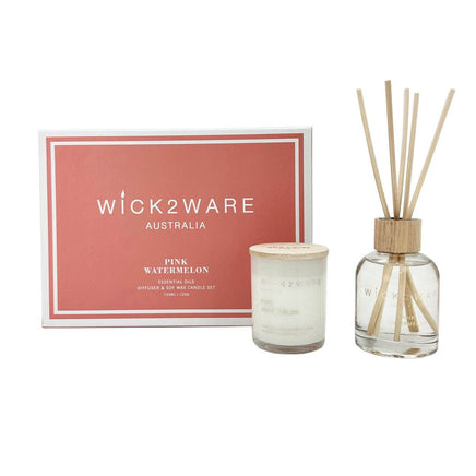 Wick2Ware Australia Pink Watermelon Essential Oils Diffuser and Soy Wax Candle Set - Decorative Candles & Diffusers